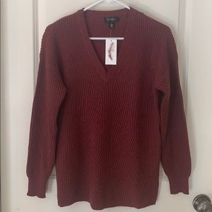 NWT Jessica Simpson Sweater V Neck Cranberry Small